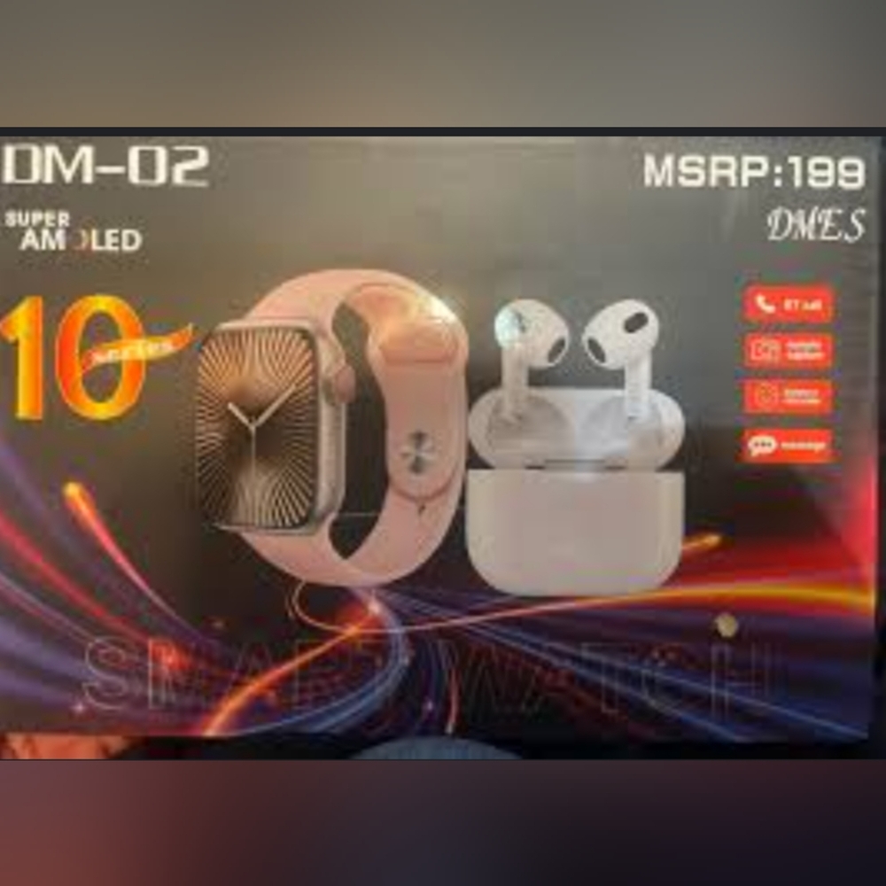 Smartwatch and Earbuds Set - Pink and White